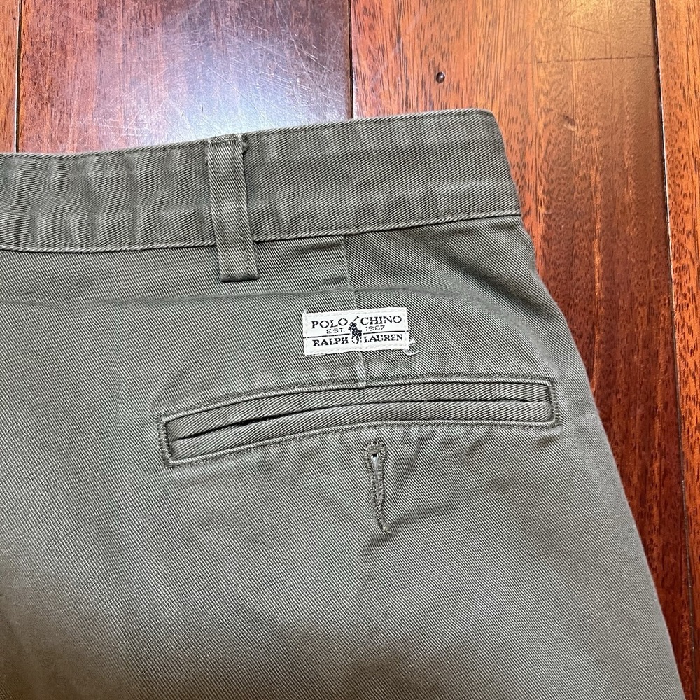Polo Ralph Lauren Pants Mens 37x31 Olive Green Double Pleated Straight Fit Chino - Picture 4 of 10